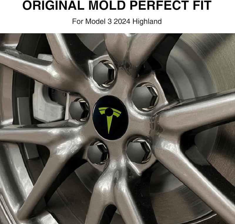 Tesheer Wheel Center Hub Cap Kit with Tesla Emble Brand Center Caps for Model 3 Model Y with 20 Lug Nut Covers (4PCS) (Green) - Image 4